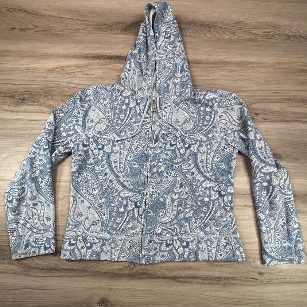 Vintage Y2K‎ First Issue Liz Claiborne Blue Paisley Zip-Up Hoodie Size S Boho